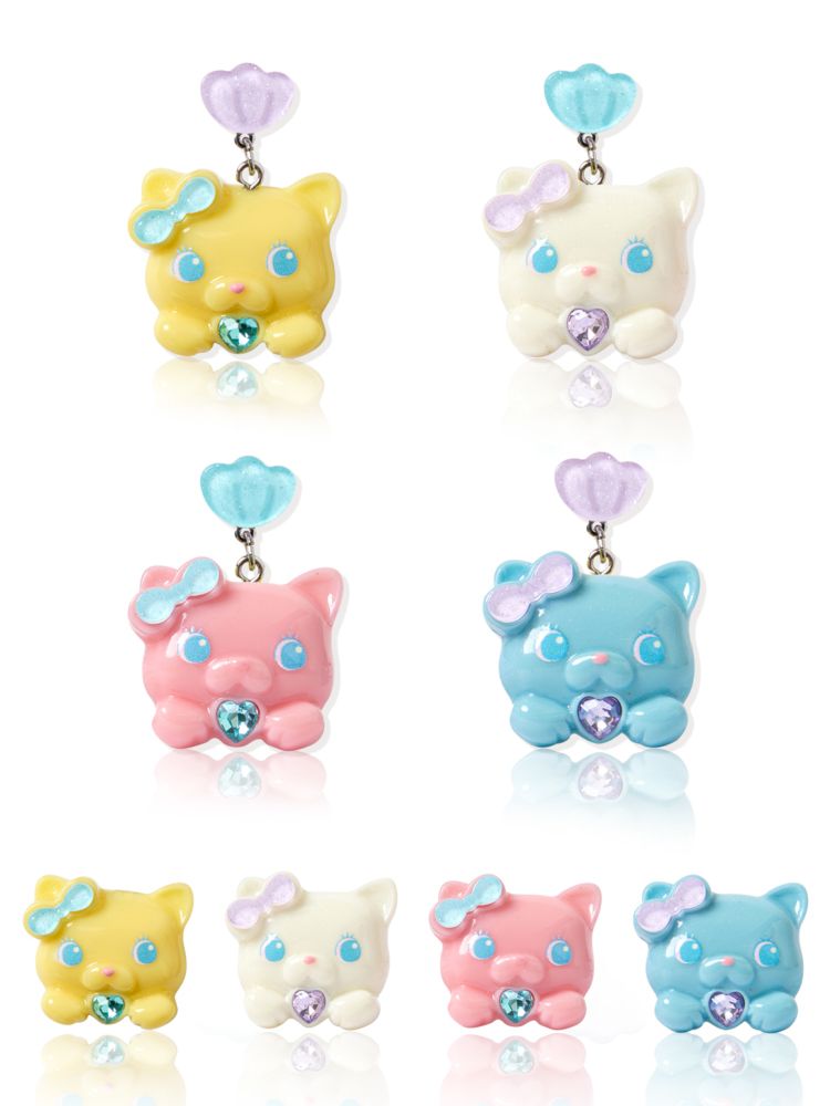 CAT RESIN COLOURFUL EARRINGS CLIP RING [S0000009061]