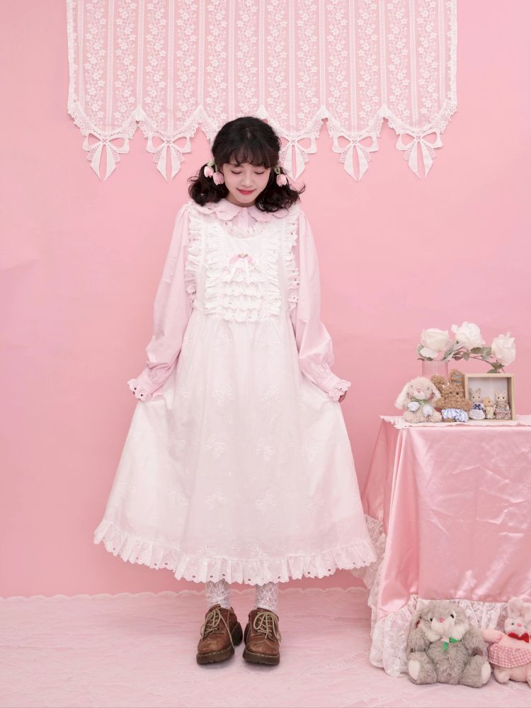 Doll Collar Zipper Neck Pink Lace Blouse【s0000013492】