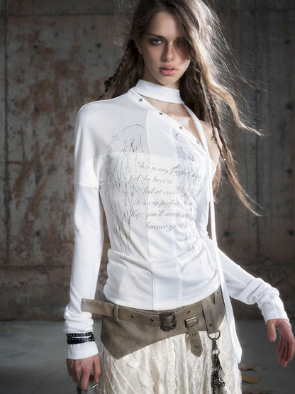 Cross Print Long Sleeve Knit Slouchy T-Shirt【s0000013892】