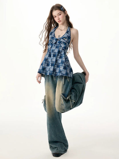 Plaid Twisted Halter Camisole【s0000017309】
