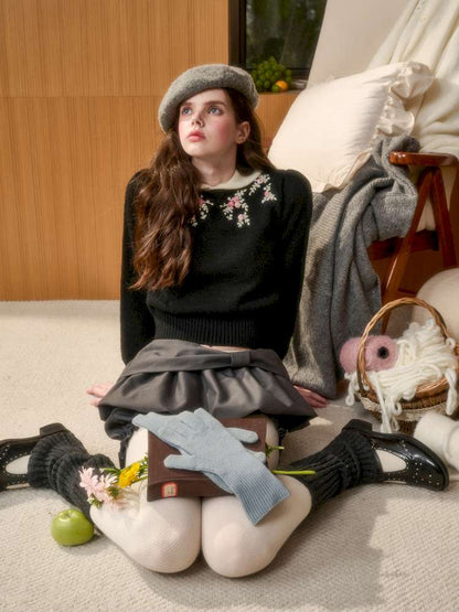 Wool Warm Hand-Embroidered Doll Collar Knit【s0000014893】