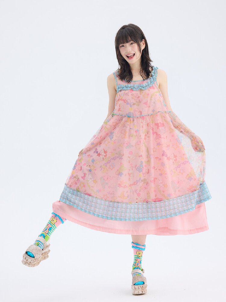 Rabbit Mesh Asymmetrical Strap Dress【s0000017691】