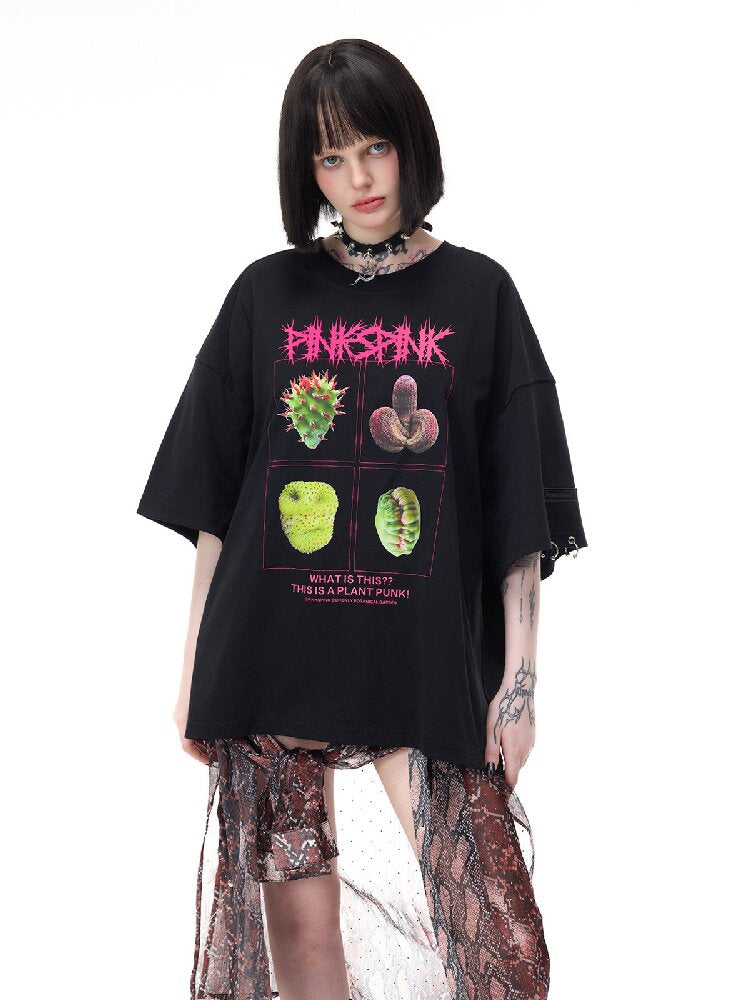 Plant Punk Graphic Loose T-Shirt【s0000017713】