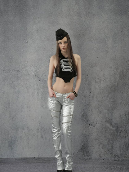 Silver Coated Studded Zip Pants【s0000016946】