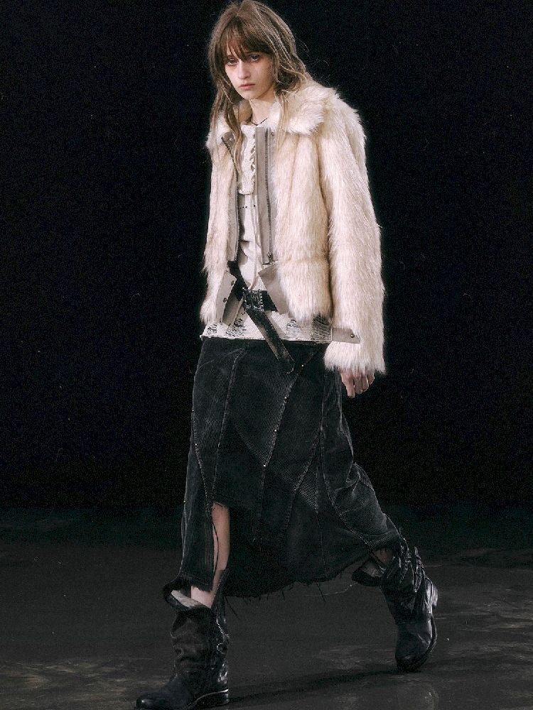 Patchwork Eco-Fur Lapel Coat [S0000010761]