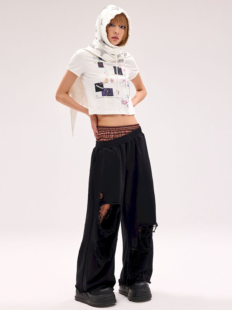 Fake Pants Slanting Ripped Sweatpants【s0000012179】