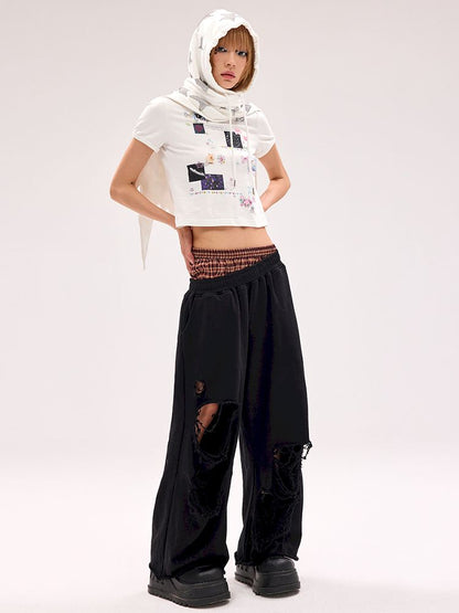 Fake Pants Slanting Ripped Sweatpants【s0000012179】