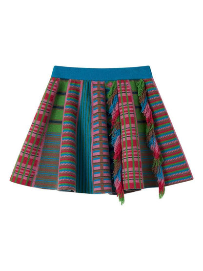 Color Knit Tassel Pleated Skirt【s0000015028】