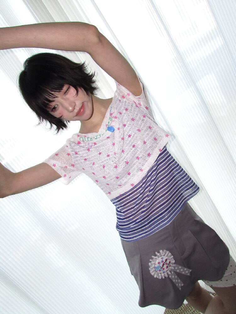 Y2K Star Mesh Elastic Short Top【s0000018677】