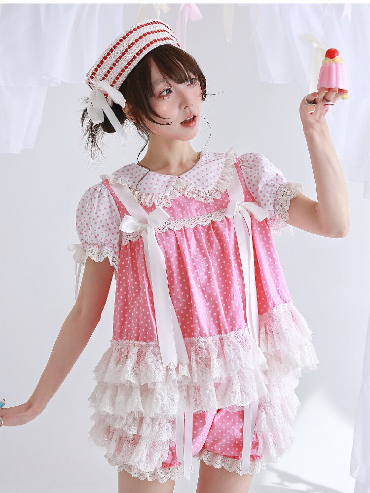 Pink Polka Dot Bow Inner Shirt【s0000016554】