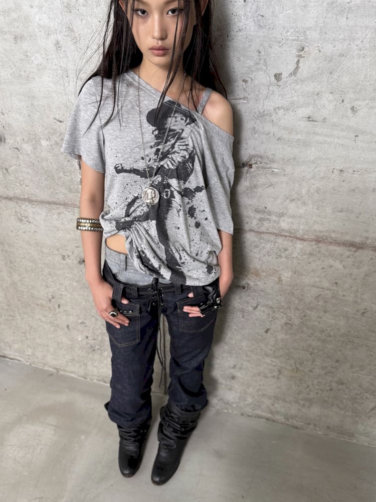 Drawstring Denim Girl Print T-Shirt【s0000012712】