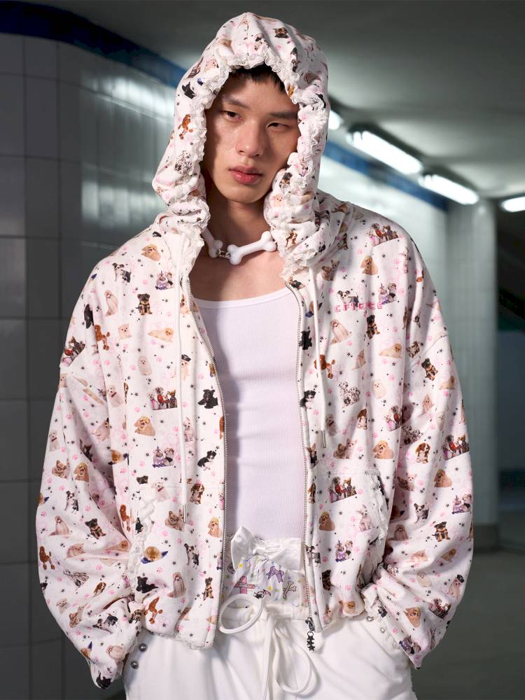 Puppy Print Sweatshirt Jacket【s0000014413】