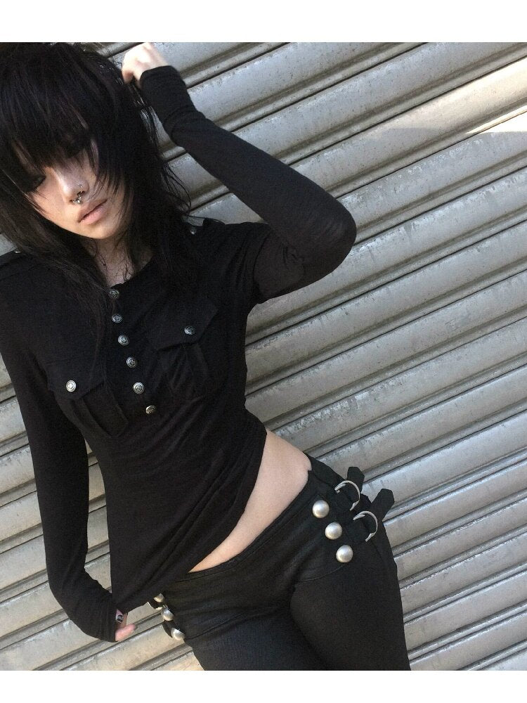 Punk Riveted Print Henry Shirt【s0000019004】