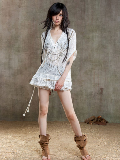 Loose Lace Blouse Dress【s0000012647】