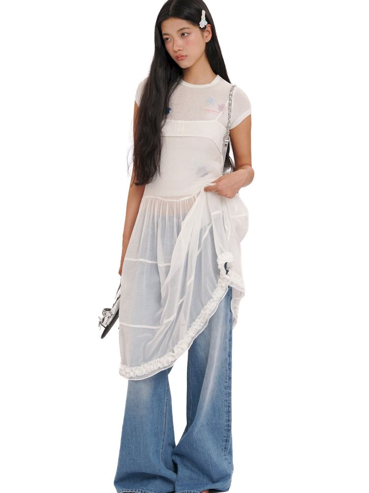 Irregular flowers Slim short-sleeved T-shirt【s0000013444】