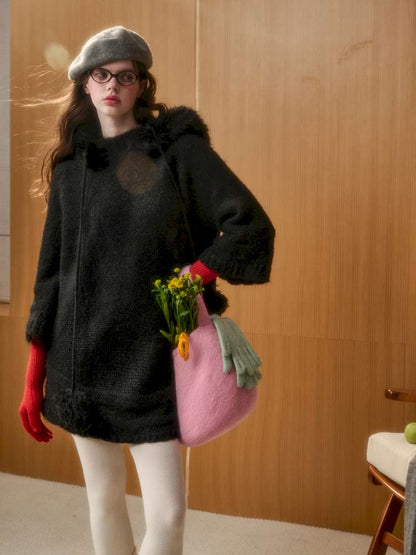 Wool Thick Hooded Fur Collar Knit Cape Skirt【s0000014890】