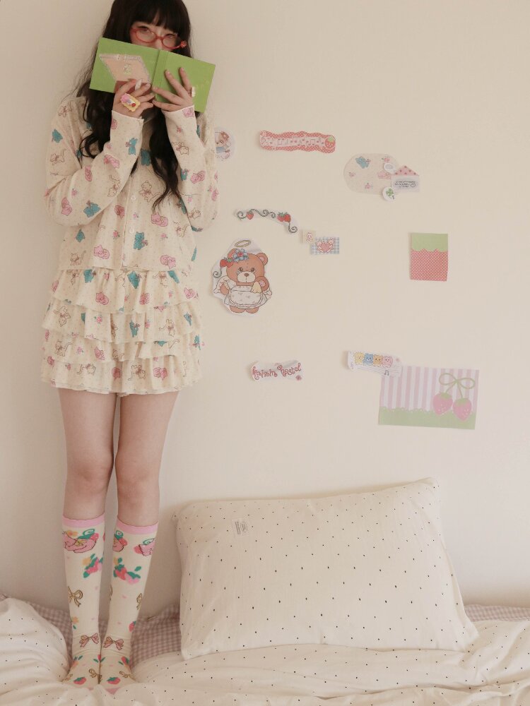 Cat Rose Print Cardigan Camisole Set【s0000017509】