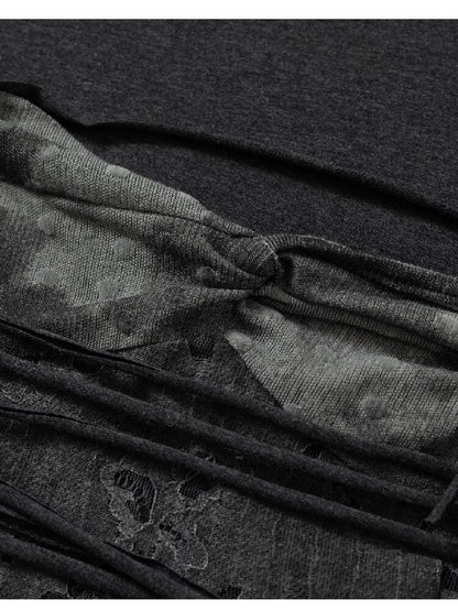 Patchwork Lace Fringe Slim T-Shirt【s0000016205】