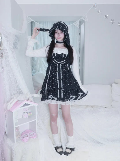 Polka Dot Floral Bud Chiffon Spaghetti Strap Dress【s0000013971】