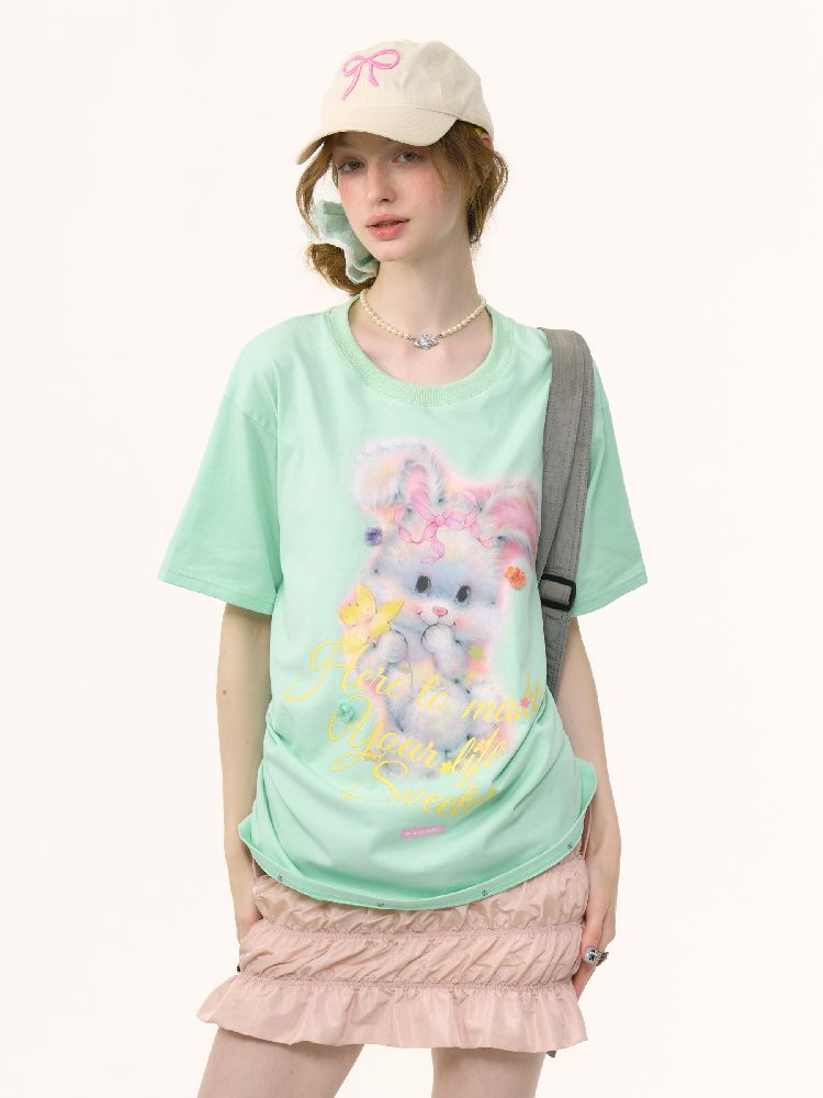 Rabbit Print Loose Tops【s0000012244】