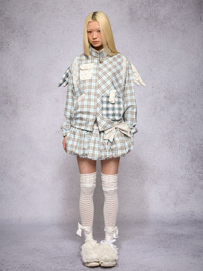 Plaid Floral Patchwork Pumpkin Skirt【s0000019132】