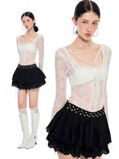 Lace Tie Long Sleeve Bodysuit【s0000009705】