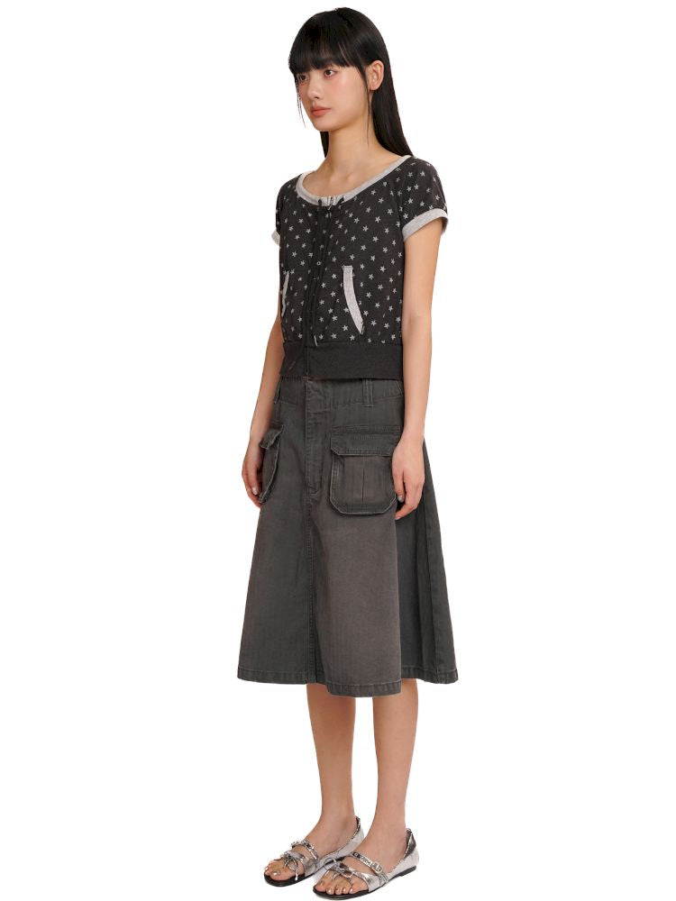 Double zipper one shoulder short sleeve t-shirt【s0000013430】