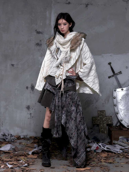 Knit Fur Collar Shawl Cape【s0000014659】