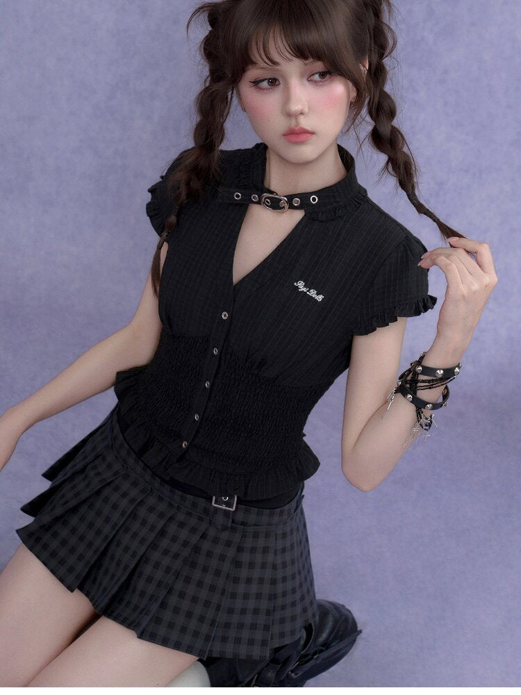 Skin Choker Shirt V Neck Top Slimming【s0000017285】