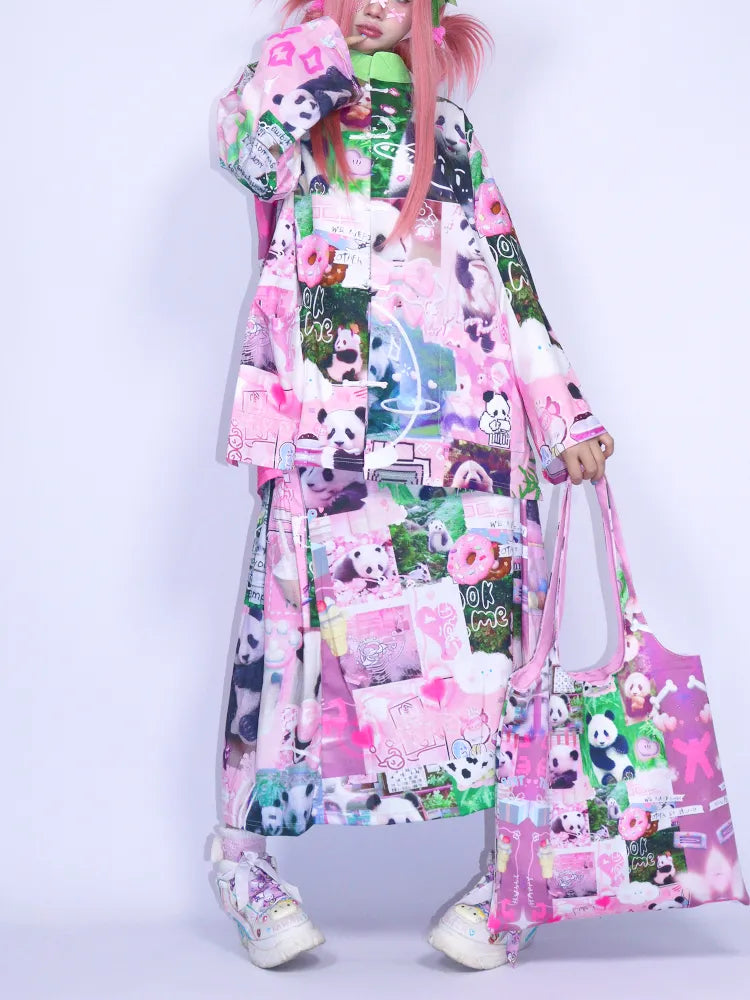 Panda Collage Print Stand Collar Long-Sleeve Top【s0000013981】