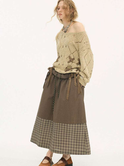 Turn-up Plaid Patchwork Skirt【s0000015408】