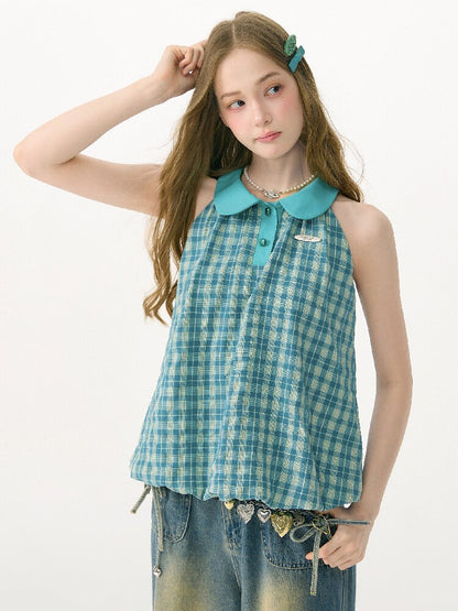 Summer Plaid Doll Collar Vest Top【s0000017153】