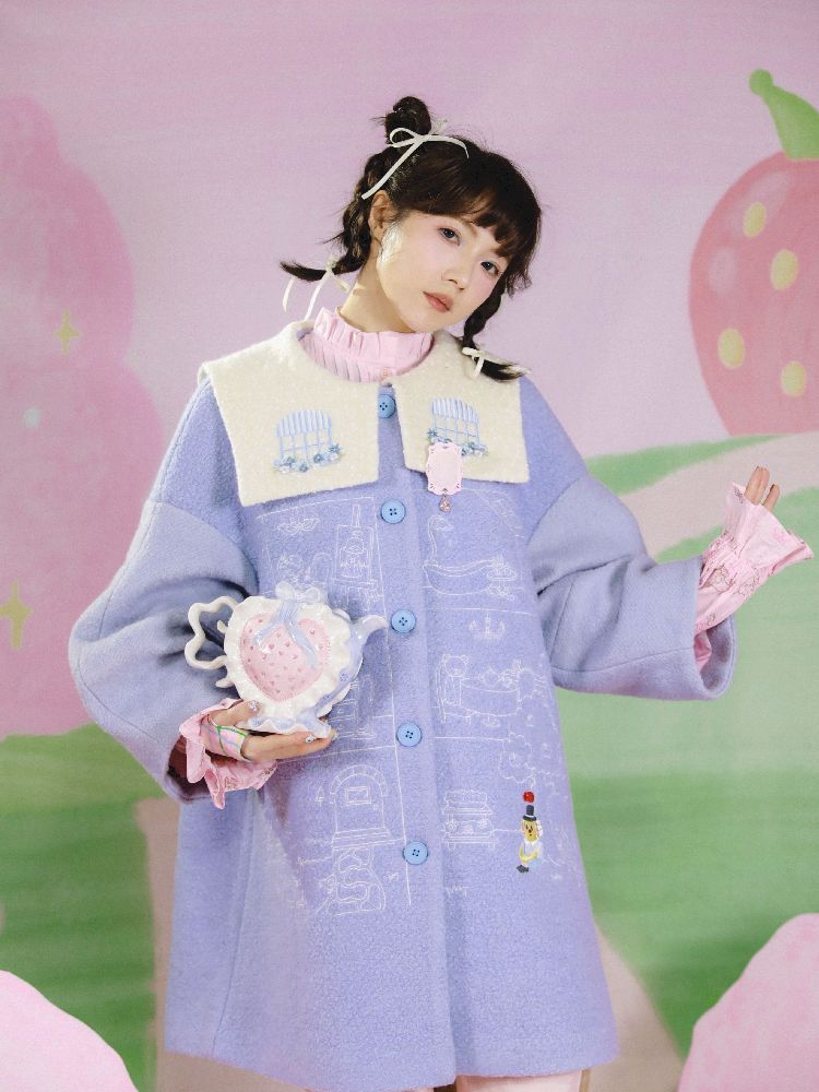 Dollhouse Embroidered Colorblocked Tweed Coat【s0000005691】