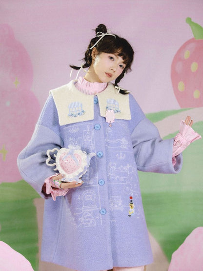 Dollhouse Embroidered Colorblocked Tweed Coat【s0000005691】