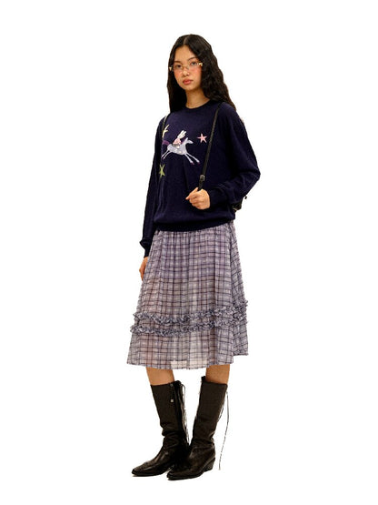 Horse Rabbit Lace Crew Neck Sweater【s0000016072】