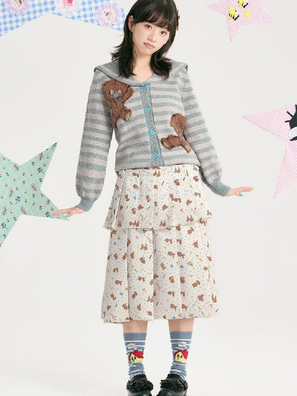 Bear Floral Pleated Short Skirt【s0000018723】