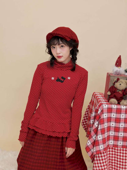 Polka Dot Puppy Lace Elastic Shirt【s0000015101】