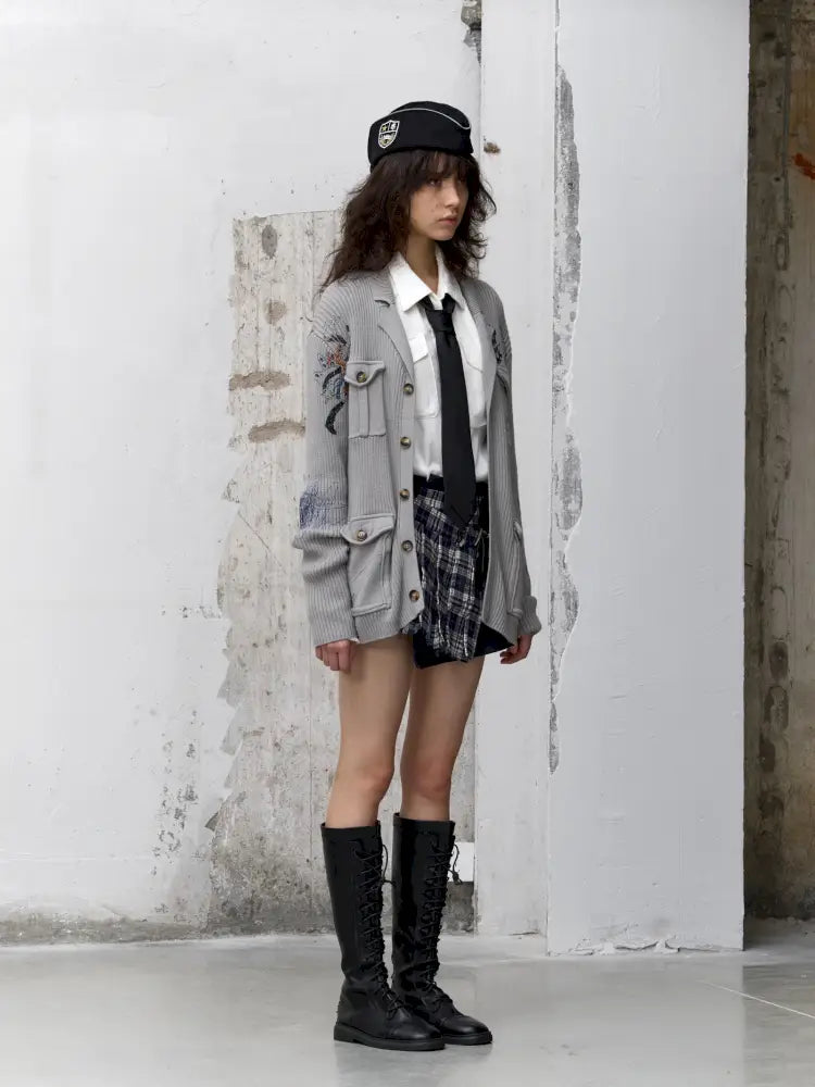 Graffiti-Print Knit Cardigan Sweater【s0000014202】