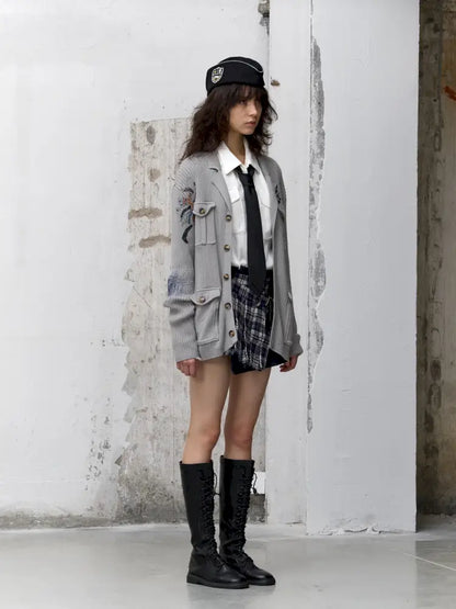 Graffiti-Print Knit Cardigan Sweater【s0000014202】