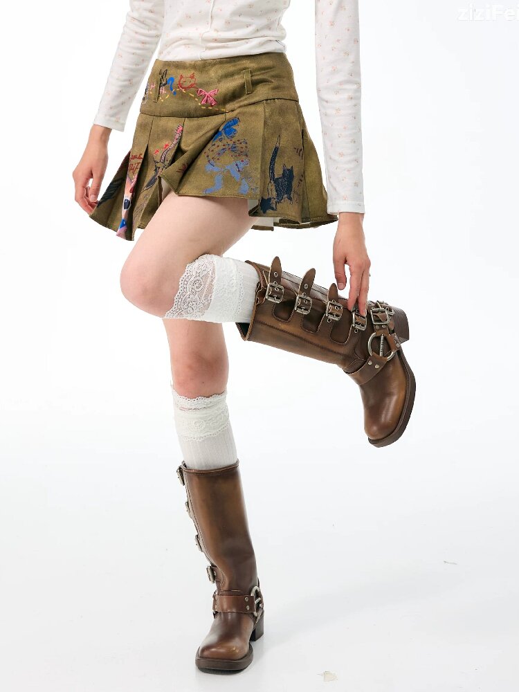 Graffiti Print Pleated Skirt【s0000017889】