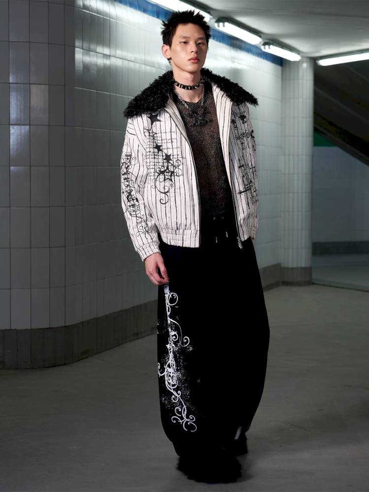 Splatter-Print Lace-Trimmed Sweatpants【s0000014411】