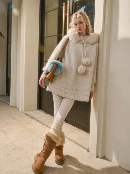 Thick Fleece Wool Knitted Cape Skirt Hooded【s0000014894】