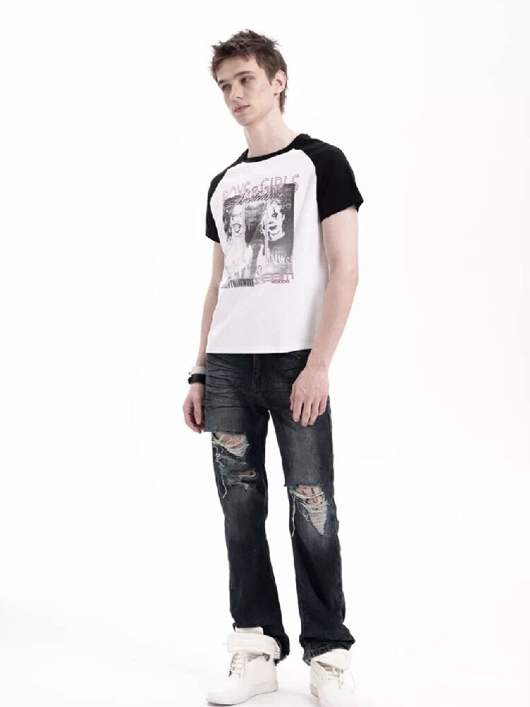 Record Slogan Patchwork T-Shirt【s0000018282】