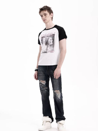 Record Slogan Patchwork T-Shirt【s0000018282】