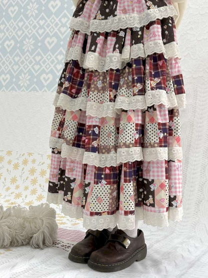 Winter Lace Print Splicing Skirt【s0000015033】