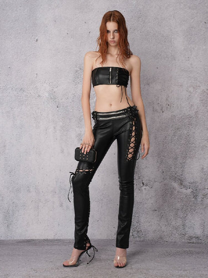 Zip Strap Stretch Leather Bra【s0000019102】
