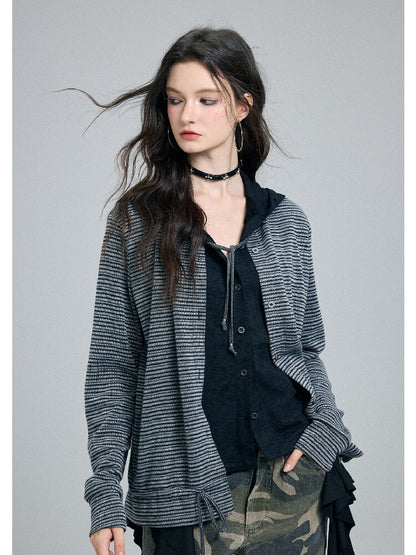 Fake Two-Piece Striped Hooded Cardigan【s0000016257】