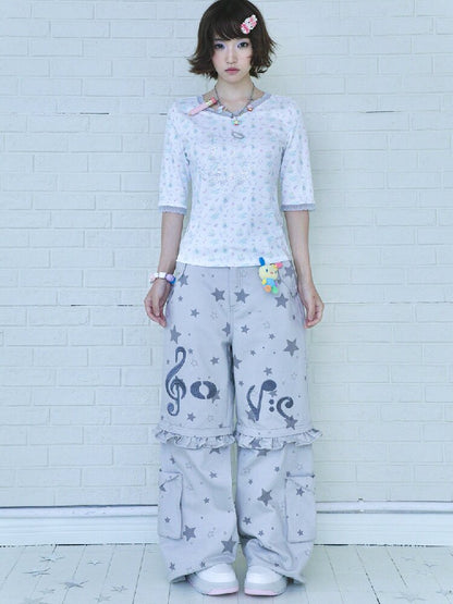Embroidery Star Wide Leg Pants【s0000017129】