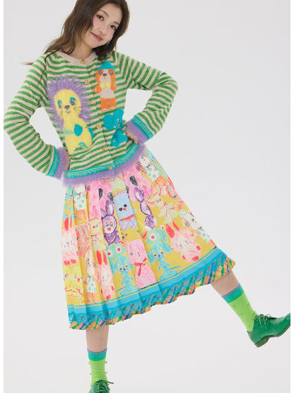 Striped Plush Cartoon Knit Cardigan【s0000016198】