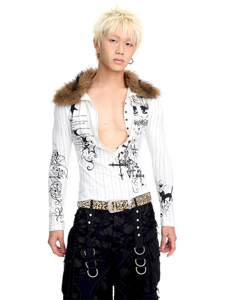 Fur Collar Long-Sleeve Polo Shirt【s0000014091】